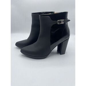 John Fluevog Ankle Boots Black Leather Buckle Accent sz9